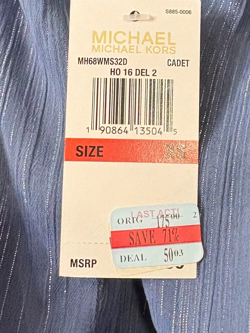 Michael Kors Slate Blue Metallic-Striped Maxi strapless Dress XS